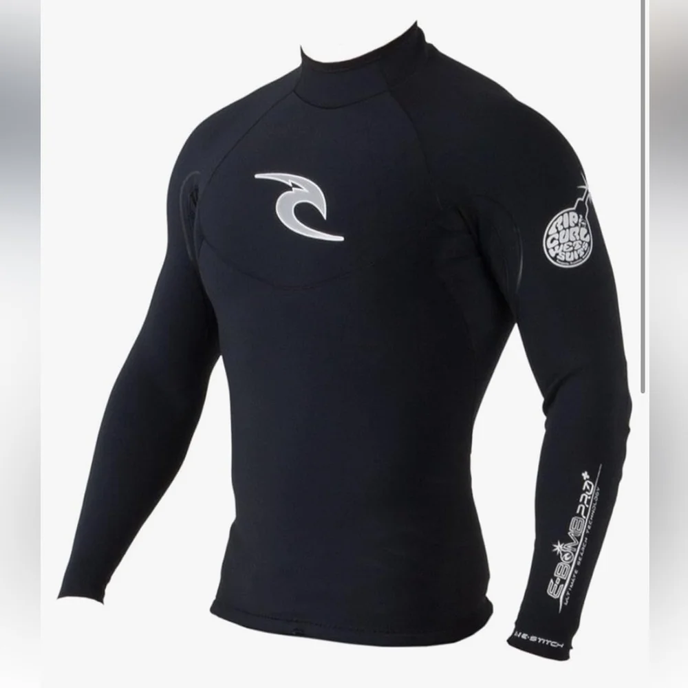 Rip Curl Men's Black Swim Rash Guard pro long sleeve jacket top